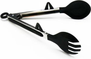 Doodadeals | Pro Spaghettitang | Pastatang | Serveertang | Keukentang | Opscheptang | Lepel en Vork | Zwart RVS | Lengte 26 cm