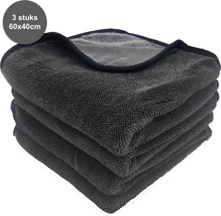 Dooki Microvezeldoekjes – 3 stuks – Droogdoek – Raamdoeken Streepvrij – Droogdoek Auto – Microvezeldoeken – Schoonmaakdoekjes – Auto droogdoek – Auto schoonmaak – Antraciet – 60 x 40cm
