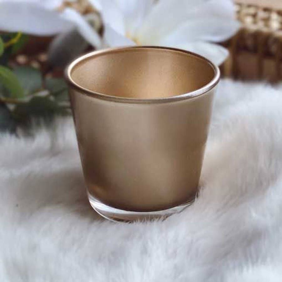 Doopsuiker.be 6 x Glazen Theelichthouder Goud 7.5 cm Hoog Perfect als Bedankje Doopsuiker Aanvulling of Tafeldecoratie