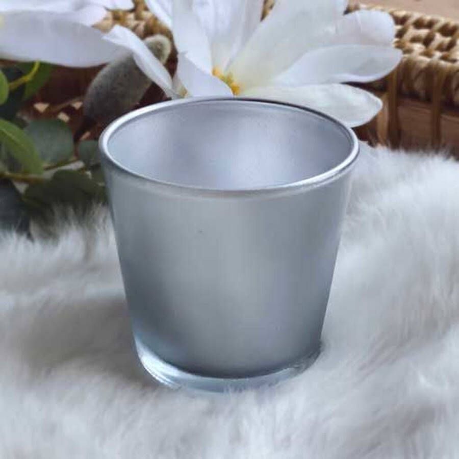 Doopsuiker.be 6 x Glazen Theelichthouder Zilver 7.5 cm Hoog Perfect als Bedankje Doopsuiker Aanvulling of Tafeldecoratie
