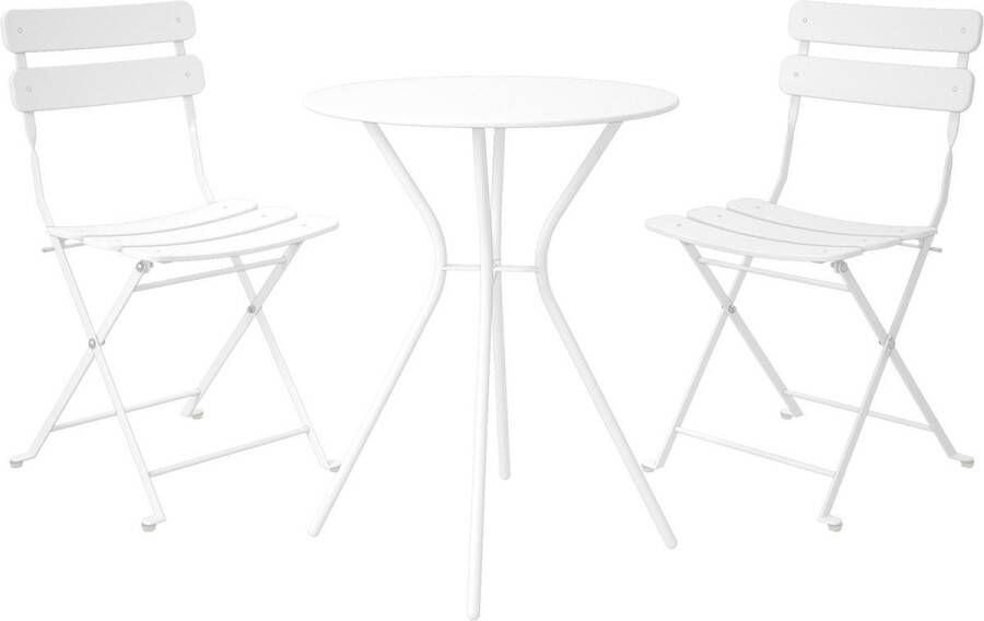 Dorel Home Bistro Buitentafel en klapstoelen set van 2 in staal wit