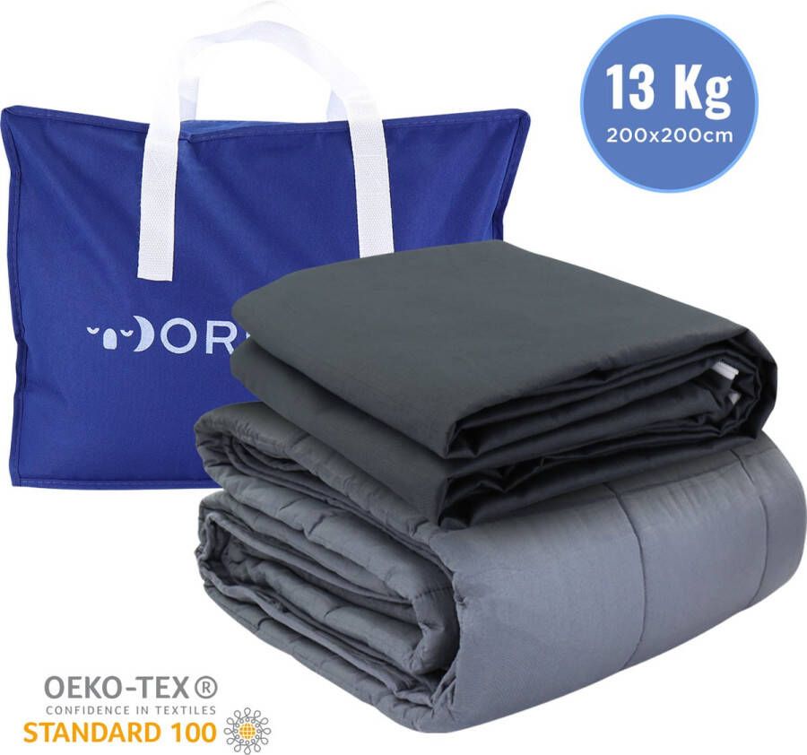 Dormiwise Tweepersoons Verzwaringsdeken 13 KG 200 x 200 CM Verzwaarde Deken Weighted Blanket 7-laags design Inclusief 100% katoenen hoes