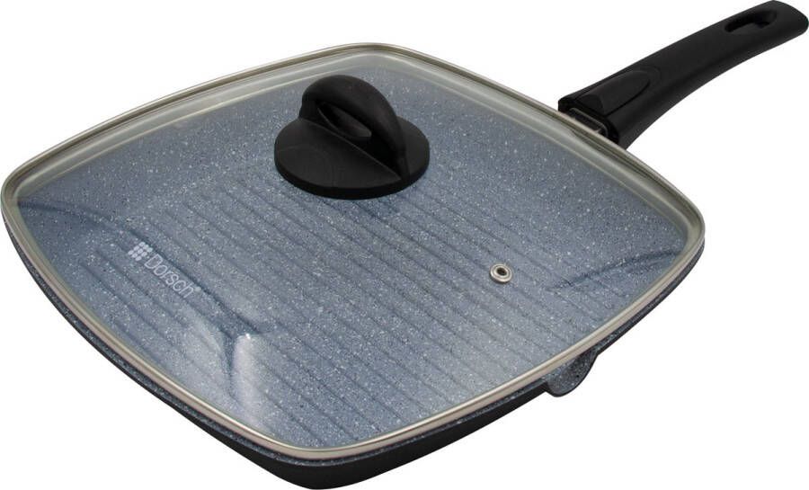 Dorsch Grillpan en glasdeksel met keramische PFAS-vrije antiaanbaklaag 28x28 cm