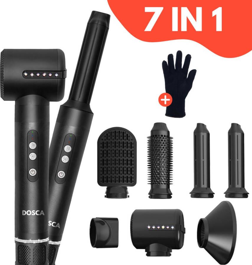 Dosca Airwrap 7 in 1 Föhnborstel Krulborstel Krultang Multistyler Incl. Hitte Handschoen