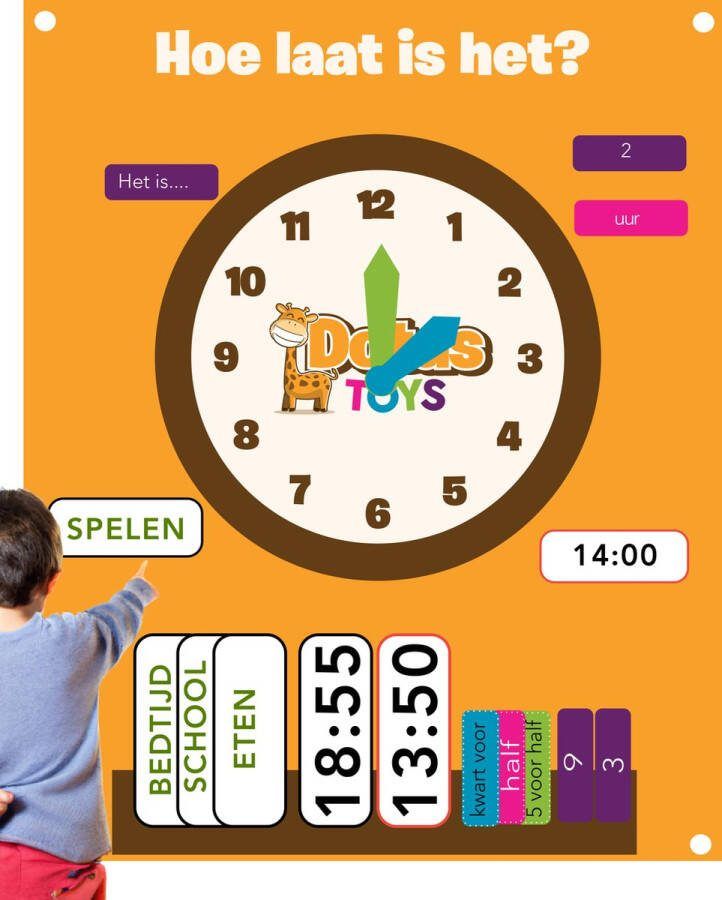 Dotastoys Kinderklok Oefenklok & Leerklok Kinder klok Incl. Klok Leren Kijken Boek Kinderen Klokkijken Hoe laat is het ? Kleuter 4 5 6 jaar