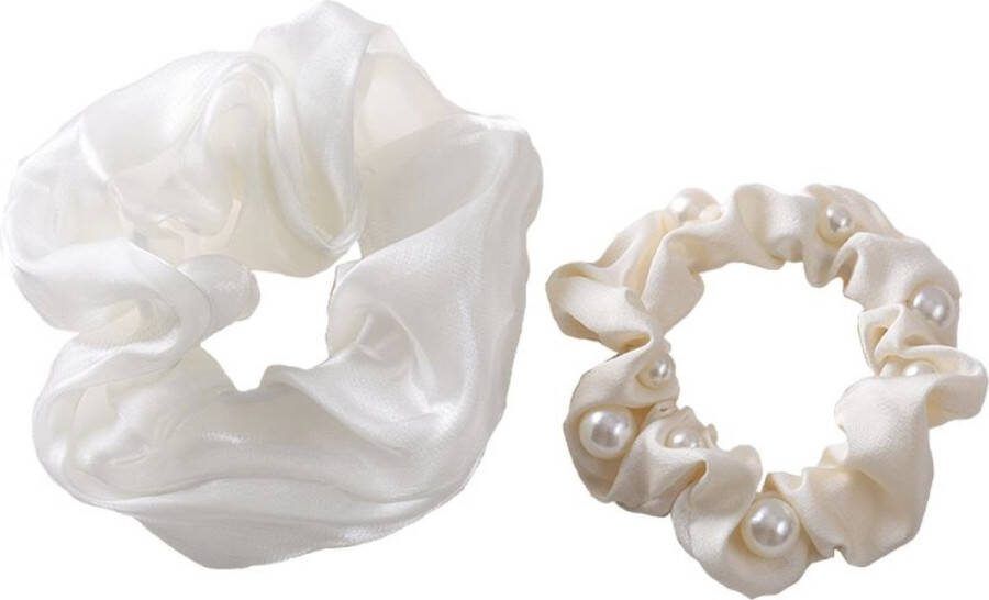 Dottilove 2 Stuks Zomerkleur parel Scrunchie Set Beige Haarklem Sierklem Haar accessoire Sier accessoire