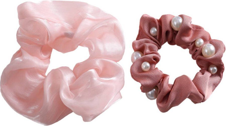 Dottilove 2 Stuks Zomerkleur parel Scrunchie Set Roze Haarklem Sierklem Haar accessoire Sier accessoire