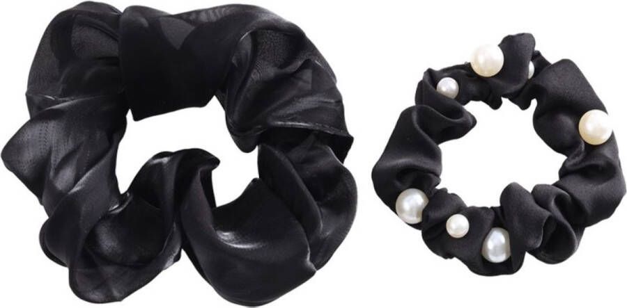 Dottilove 2 Stuks Zomerkleur parel Scrunchie Set Zwart Haarklem Sierklem Haar accessoire Sier accessoire
