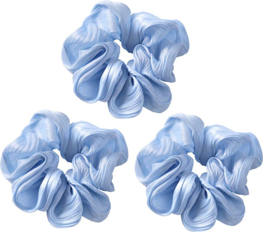 Dottilove 3 Stuks Zomer Zachte Monochrome Scrunchie Set Blauw Haarklem Sierklem Haar accessoire Sier accessoire