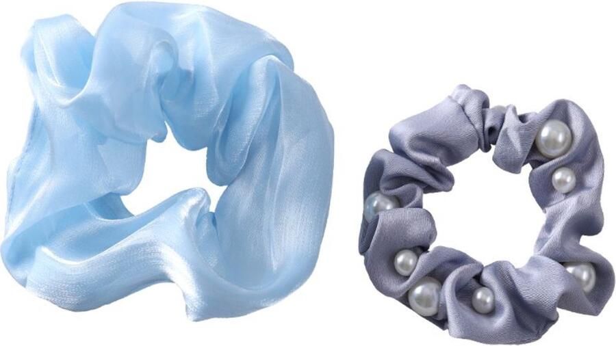 Dottilove 2 Stuks Zomerkleur parel Scrunchie Set Blauw Haarklem Sierklem Haar accessoire Sier accessoire
