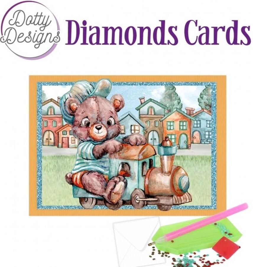 Dotty Designs Diamond Painting Kaart Teddybear On Train