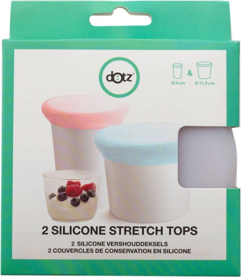 DOTZ 2 vershouddeksels voor yoghurtbekers uit silicone blauw en roze Ø 9 & 11.5cm