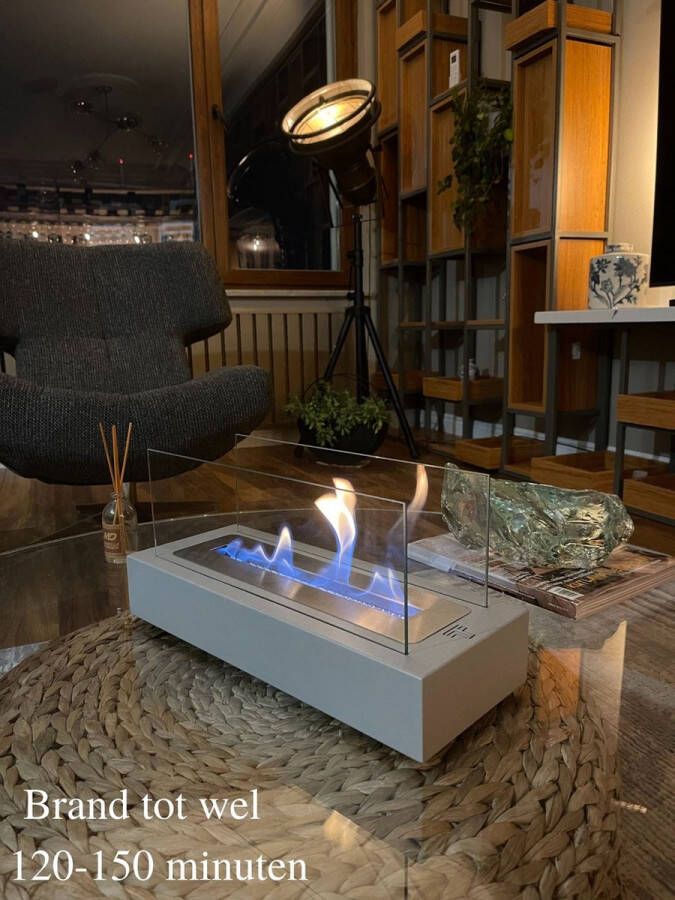 Double T Concept Juno Licht Grijs Brand Tot Wel 150 Minuten Bio Ethanol Sfeerhaard Tafelhaard Vuurkorf Terrashaard Verwarming 41x16x21cm