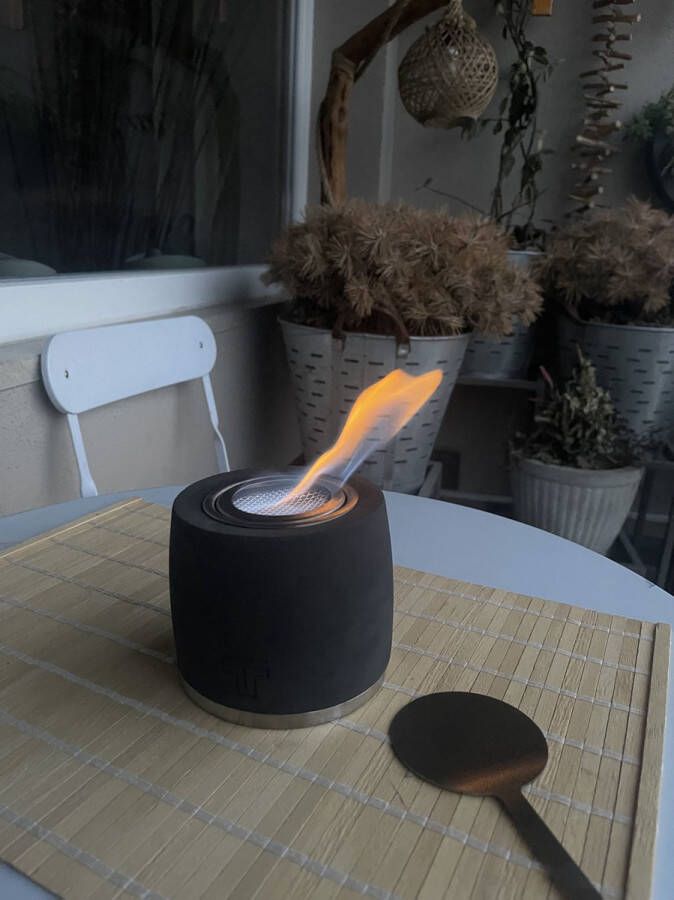 Double T Concept Round Beton Antraciet Brand Tot Wel 90min Bio Ethanol Sfeerhaard Tafelhaard Vuurkorf Terrashaard Verwarming 12x12x10cm