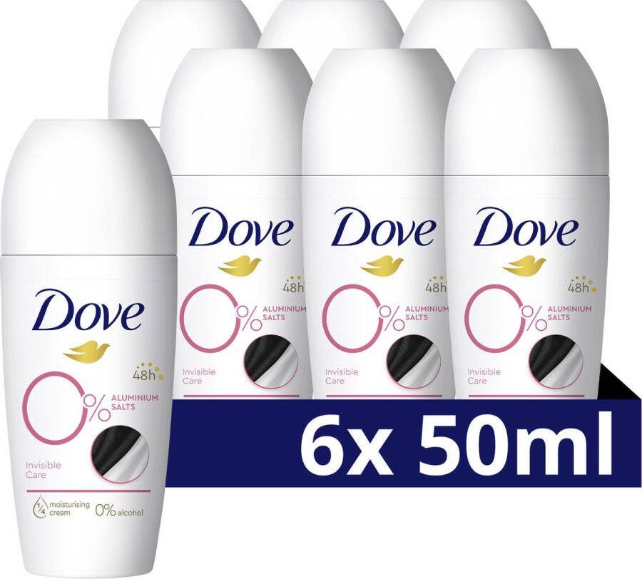 Dove 0% Aluminiumzouten Deodorant Roller Invisible Care deo met 2x Action Zinc-Complex en Zinc Zap-technologie 6 x 50 ml