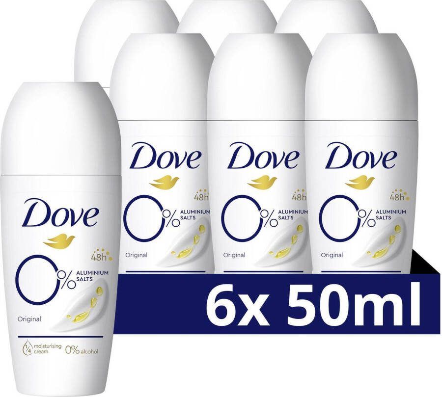 Dove 0% Aluminiumzouten Deodorant Roller Original deo met 2x Action Zinc-Complex en Zinc Zap-technologie 6 x 50 ml