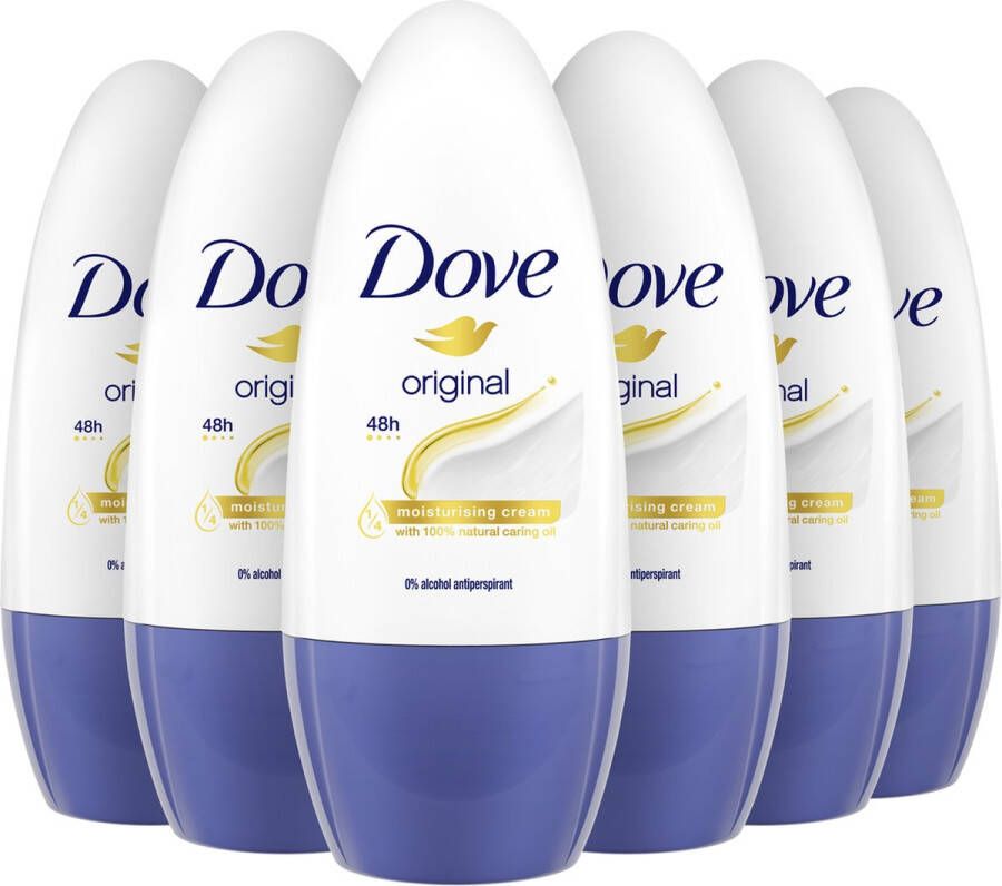 Dove Anti-Transpirant Deodorant Roller Original met 1 4 hydraterende crème van 100% natuurlijke oliën 6 x 50 ml