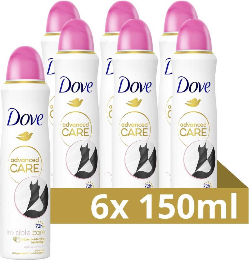 Dove Advanced Care Anti-Transpirant Deodorant Spray Invisible Care met een heerlijke geur en verbeterde formule met Triple Moisturising technologie 6 x 150 ml