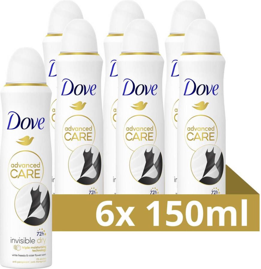 Dove Advanced Care Anti-Transpirant Deodorant Spray Invisible Dry met een heerlijke geur en verbeterde formule met Triple Moisturising technologie 6 x 150 ml