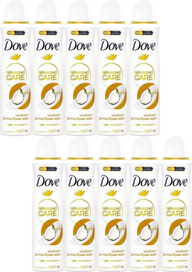Dove Advanced Care Deodorant Spray Coconut & Jasmine Flower 10 x 150 ml Voor Zachte & Geurige Oksels