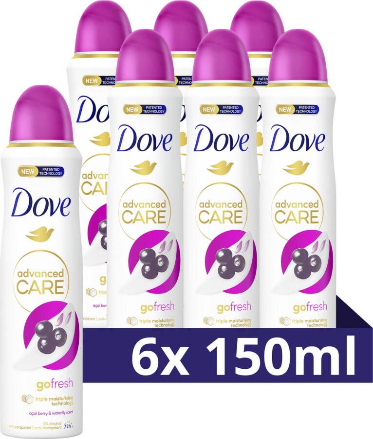 Dove Advanced Care Go Fresh Açaí Berry & Waterlily anti-transpirant deodorant spray 6 x 150 ml voordeelverpakking