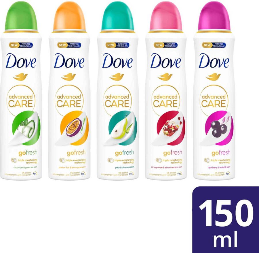 Dove Advanced Care Go Fresh Anti-Transpirant Deodorant Spray Geschenkset 5 x 150 ml Voordeelverpakking