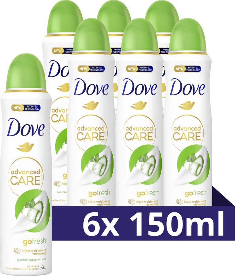 Dove Advanced Care Go Fresh Cucumber & Green Tea anti-transpirant deodorant spray 6 x 150 ml voordeelverpakking