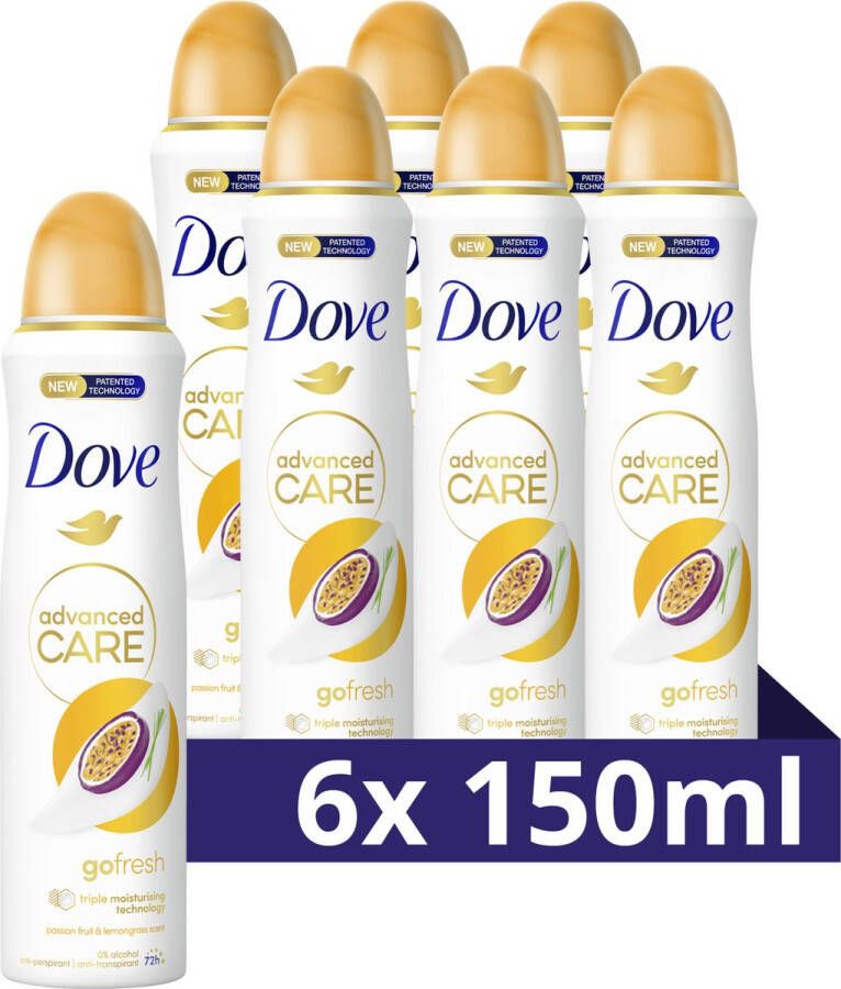 Dove Advanced Care Go Fresh Passion Fruit & Lemongrass Anti-Transpirant Deodorant Spray 6 x 150 ml Voordeelverpakking