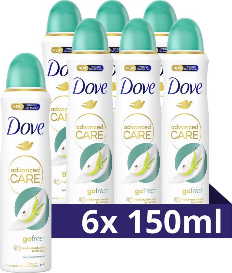 Dove Advanced Care Go Fresh Pear & Aloe Vera anti-transpirant deodorant spray 6 x 150 ml voordeelverpakking
