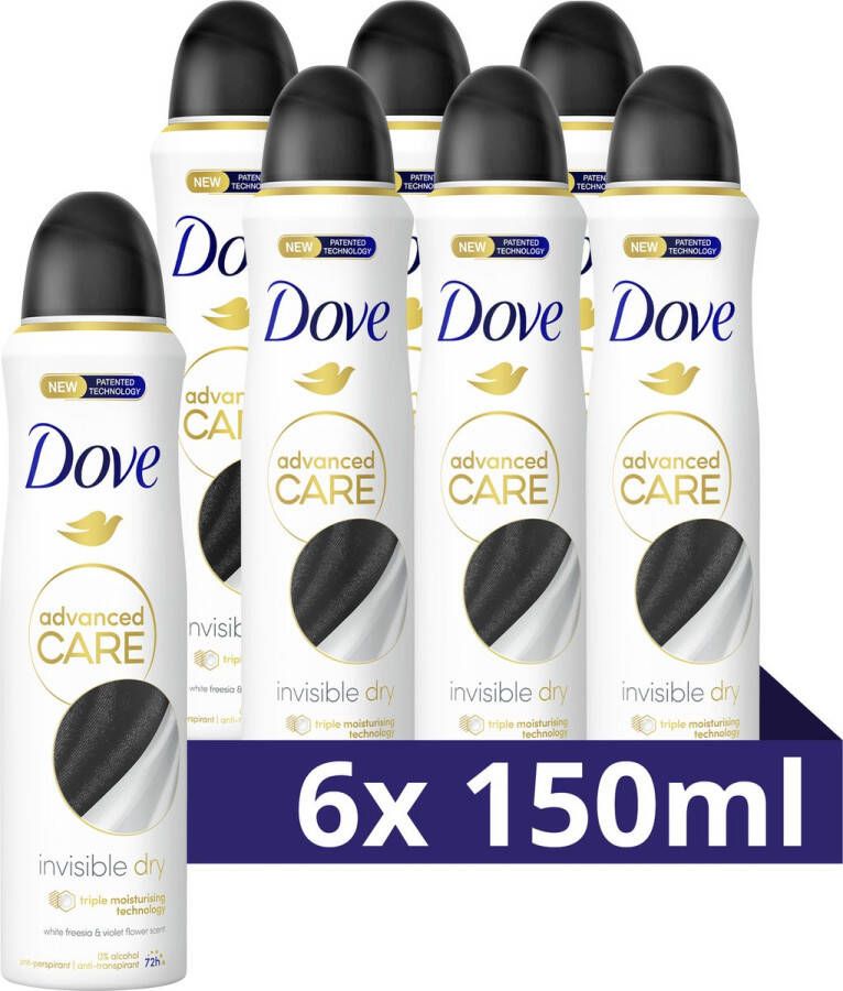 Dove Advanced Care Anti-transpirant Deodorant -Spray Invisible Dry 0% alcohol 6 x 150 ml Voordeelverpakking