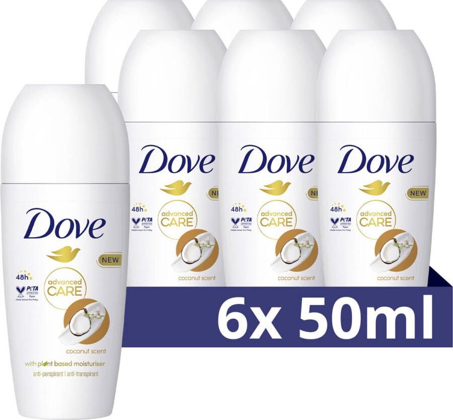 Dove Advanced Care Kokosnoot Anti-Transpirant Deodorant Roller 6 x 50 ml Voordeelverpakking