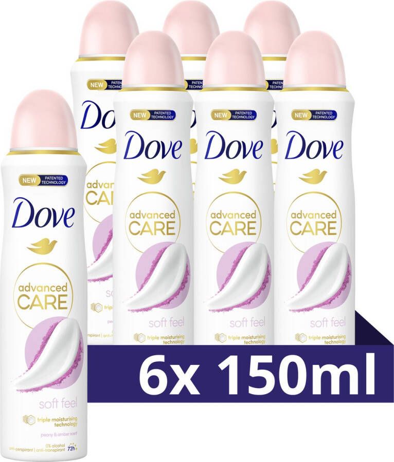 Dove Advanced Care Soft Feel anti-transpirant deodorant spray 6 x 150 ml voordeelverpakking