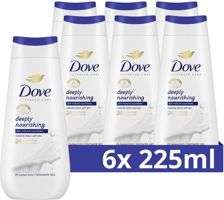 Dove Advanced Care Verzorgende Douchegel Deeply Nourishing 24-uur lang effectieve hydratatie 6 x 225 ml