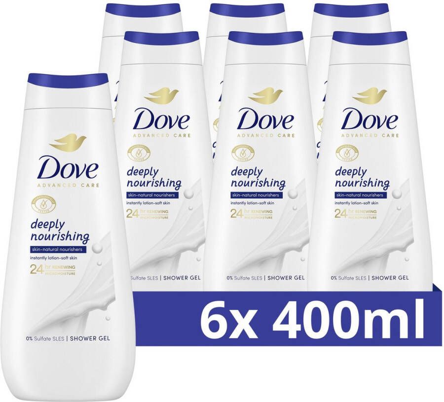 Dove Advanced Care Verzorgende Douchegel Deeply Nourishing 24-uur lang effectieve hydratatie 6 x 400 ml