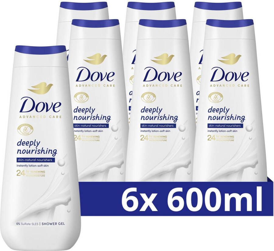 Dove Advanced Care Verzorgende Douchegel Deeply Nourishing 24-uur lang effectieve hydratatie 6 x 600 ml