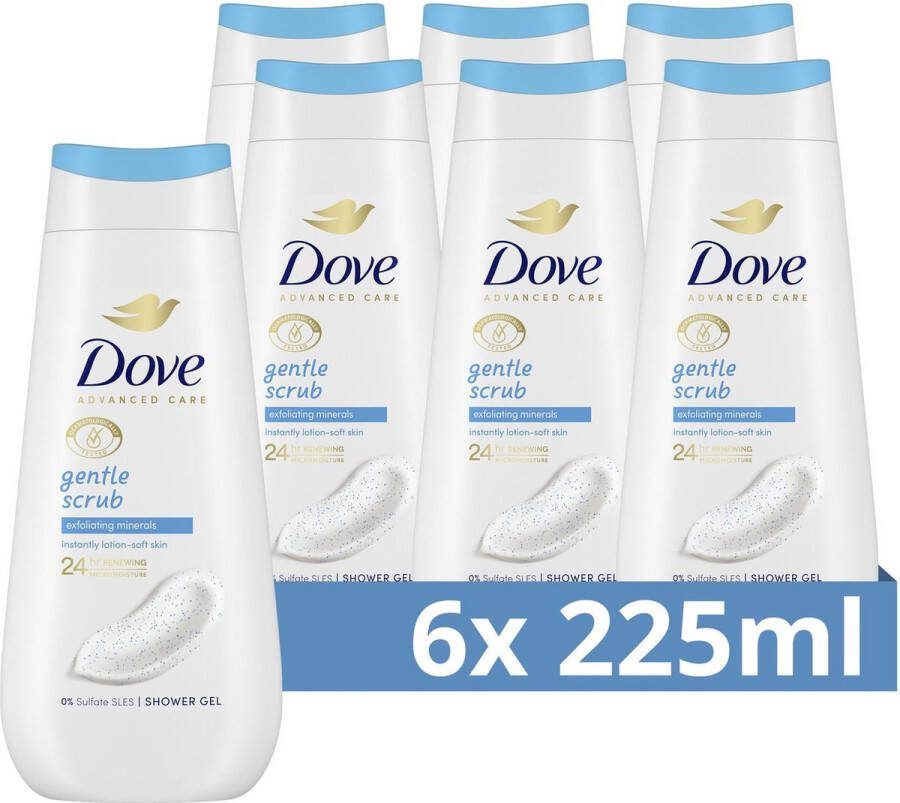 Dove Advanced Care Verzorgende Douchegel Gentle Scrub 24-uur lang effectieve hydratatie 6 x 225 ml