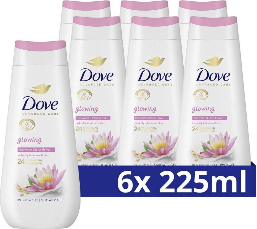 Dove Advanced Care Verzorgende Douchegel Glowing 24-uur lang effectieve hydratatie 6 x 225 ml