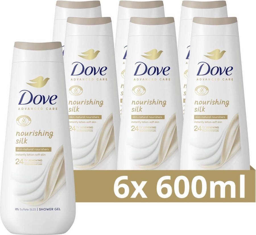 Dove Advanced Care Verzorgende Douchegel Nourishing Silk 24-uur lang effectieve hydratatie 6 x 600 ml