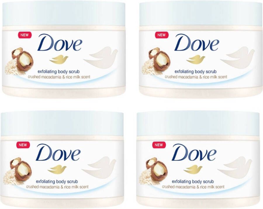 Dove Body Scrub Macadamia & Rice Milk 4x225ml Voordeelverpakking