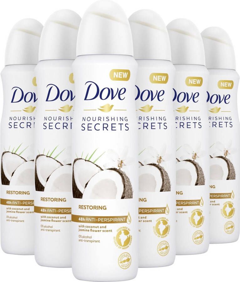 Dove Nourishing Secrets Coco & Jasmine anti-transpirant deodorant spray 6 x 150 ml voordeelverpakking