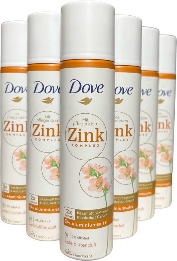 Dove Deodorant Spray met voedend Zinkcomplex 0% Aluminium Appelbloesemgeur 6 x 100 ml Voordeelverpakking