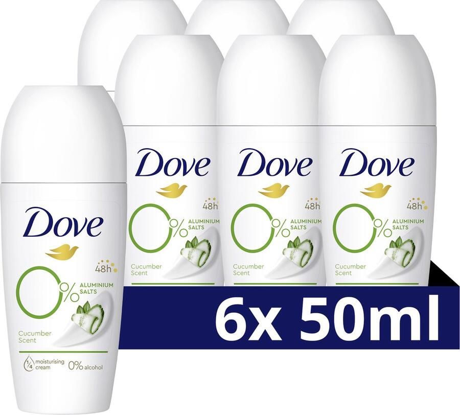 Dove 0% Aluminiumzouten Deodorant Roller Cucumber & Green Tea deo met 2x Action Zinc-Complex en Zinc Zap-technologie 6 x 50 ml