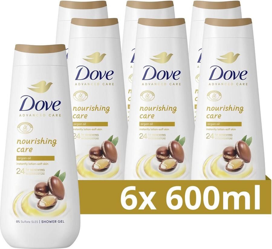 Dove Advanced Care Verzorgende Douchegel Nourishing Care 24-uur lang effectieve hydratatie 6 x 600 ml