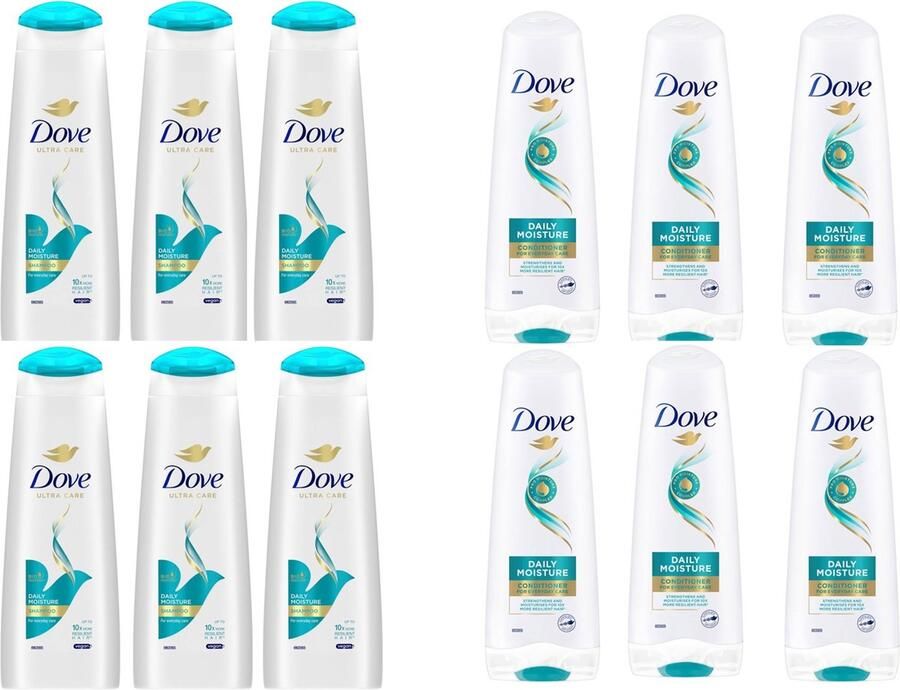 Dove Daily Moisture Shampoo 6 x 250ml & Conditioner 6 x 200ml Voordeelverpakking