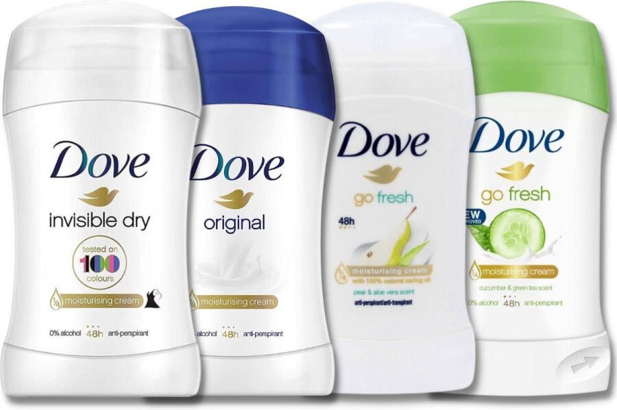 Dove Finest Selection Deodorant Vrouw Collectie 4 x 40 g Anti Transpirant Anti Witte Strepen 48H Anti Zweten Frisse en Verzorgde Oksels Deo Stick Deodorant Vrouw Voordeelverpakking