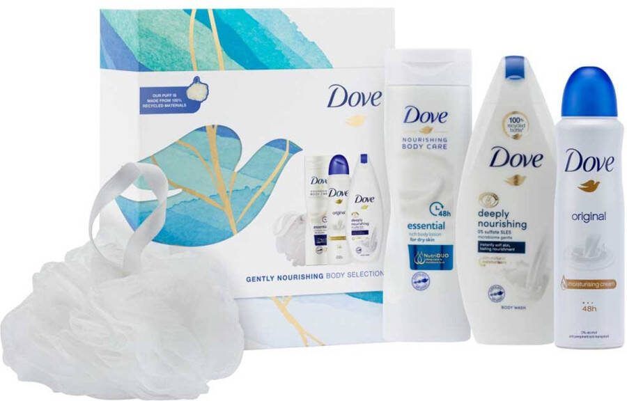 Dove Geschenk  Gently Nourishing Douchegel- Bodylotion- Deospray & Puff