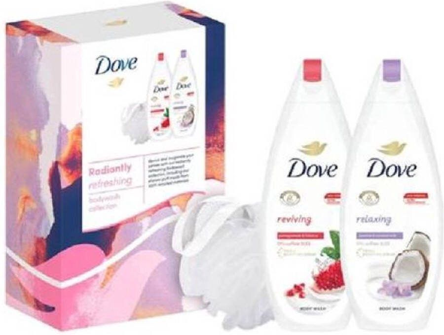Dove Geschenk  Radiantly Refreshing 2x Douchegel 225 ml & Puff Voordeelverpakking 12 stuks