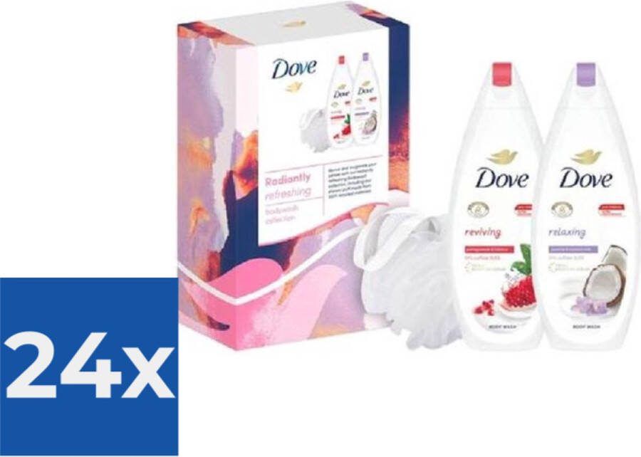Dove Geschenk  Radiantly Refreshing 2x Douchegel 225 ml & Puff Voordeelverpakking 24 stuks