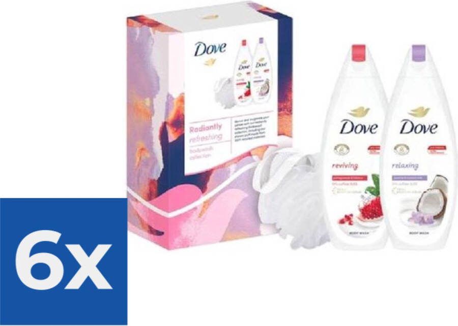 Dove Geschenk  Radiantly Refreshing 2x Douchegel 225 ml & Puff Voordeelverpakking 6 stuks