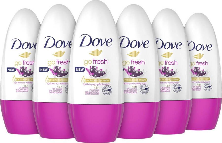 Dove Go Fresh Açaí Berry & Waterlily Anti-Transpirant Deodorant Roller 6 x 50 ml Voordeelverpakking